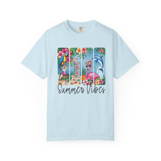 Summer Vibes Unisex Garment-Dyed T-Shirt, Tropical Beach Tee, Festival Outfit, Vacation Shirt, Relaxed Fit Apparel, Gift for