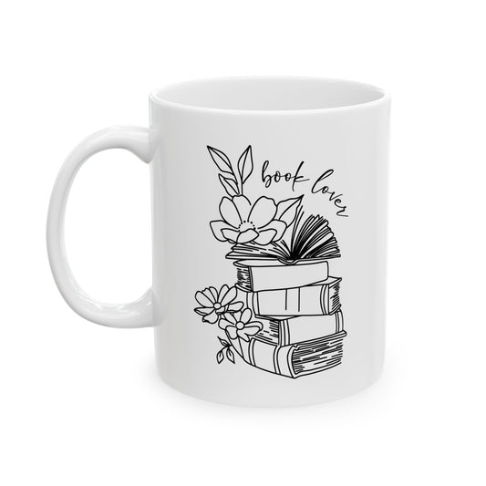Book Lover Cute Minimalistic Ceramic Coffee Mug, 11oz