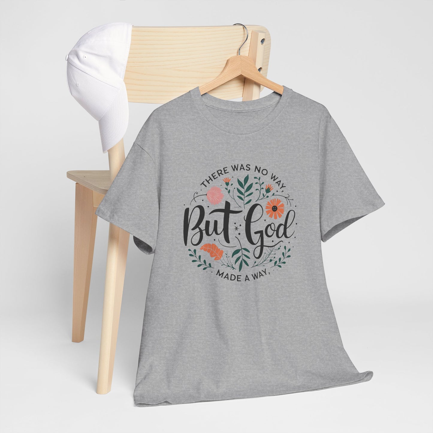 Inspirational Unisex Heavy Cotton Tee - "But God" Floral Design, Christian Gift, Faith Tee, Motivational Shirt, Casual Wear