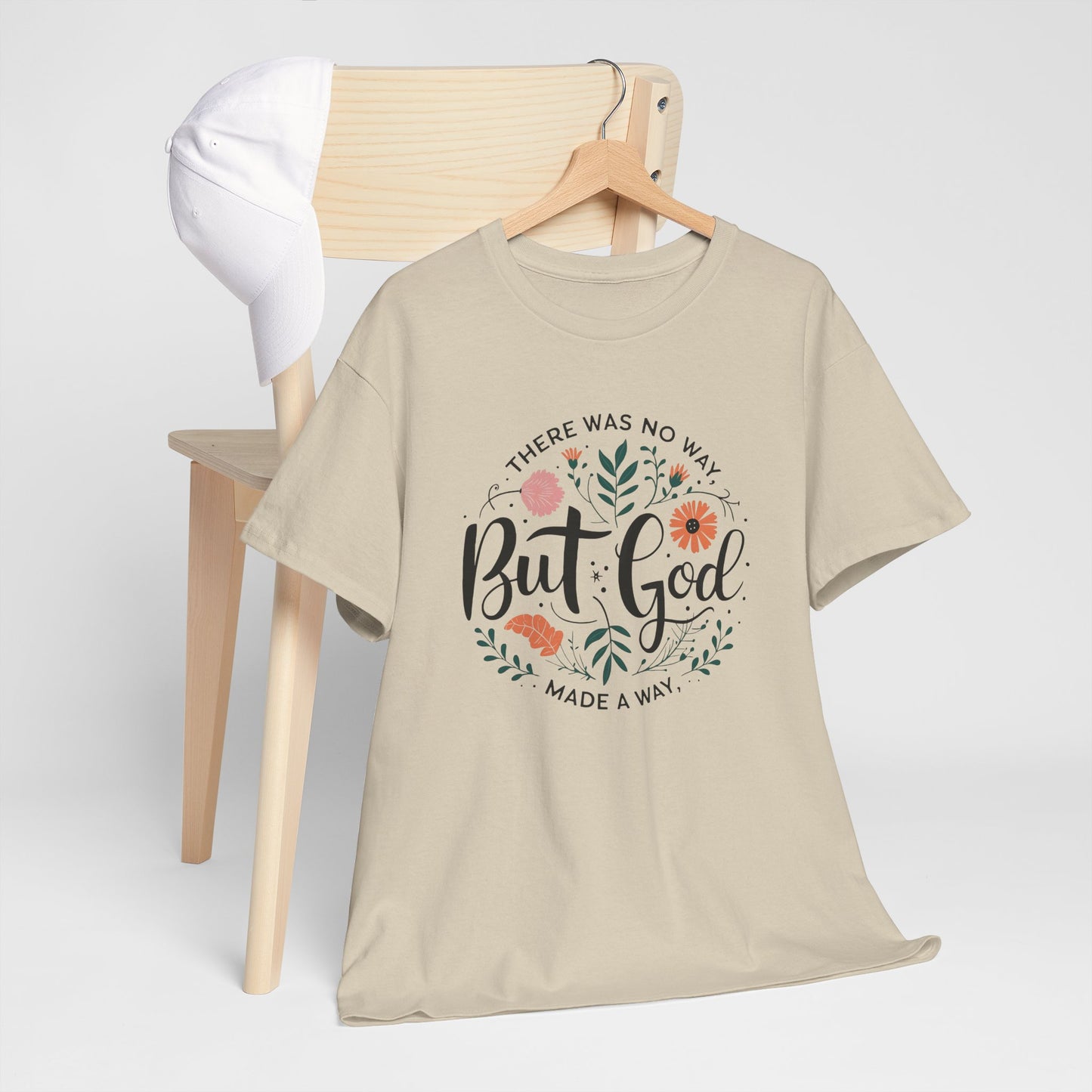 Inspirational Unisex Heavy Cotton Tee - "But God" Floral Design, Christian Gift, Faith Tee, Motivational Shirt, Casual Wear