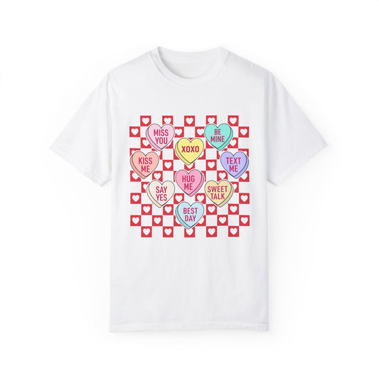 Valentines Day Unisex Garment-Dyed T-shirt, Love Heart Tee, Romantic Gift Shirt, Red Valentine Apparel, Couples Matching Top