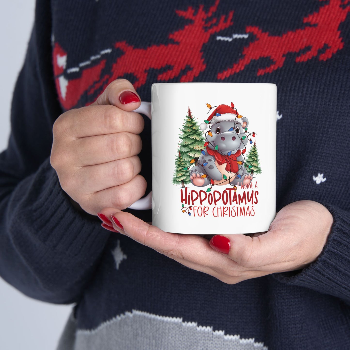 I Want A Hippopotamus For Christmas Ceramic Mug, (11oz)/ Funny Christmas Mug