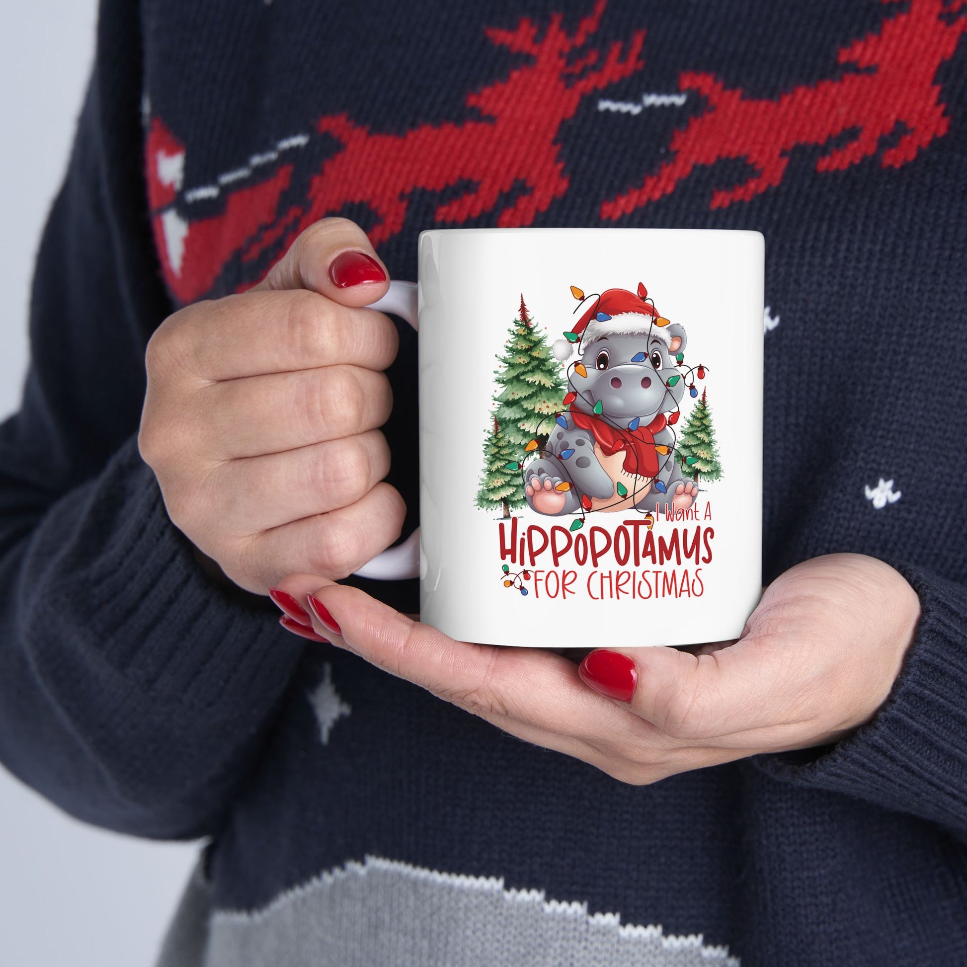 I Want A Hippopotamus For Christmas Ceramic Mug, (11oz)/ Funny Christmas Mug