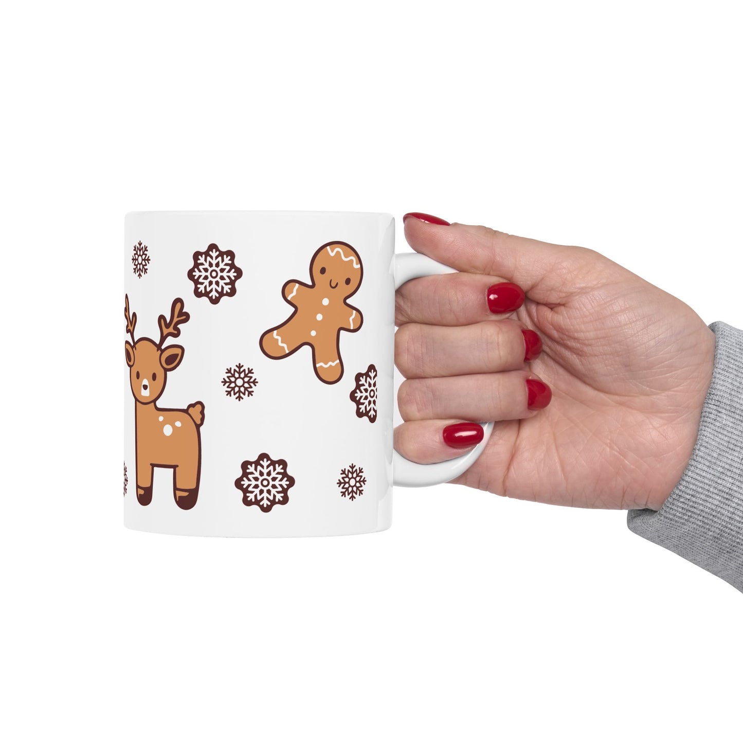 Reindeer Gingerbread Holiday Ceramic Mug, (11oz)/ Holiday Mug/ Holiday Kids Mug