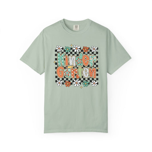 Light green t-shirt with 'Kindergarten' design on a white background