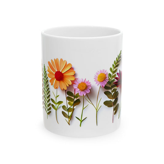 Pressed Flowers Designed Ceramic Coffee Mug, 11oz