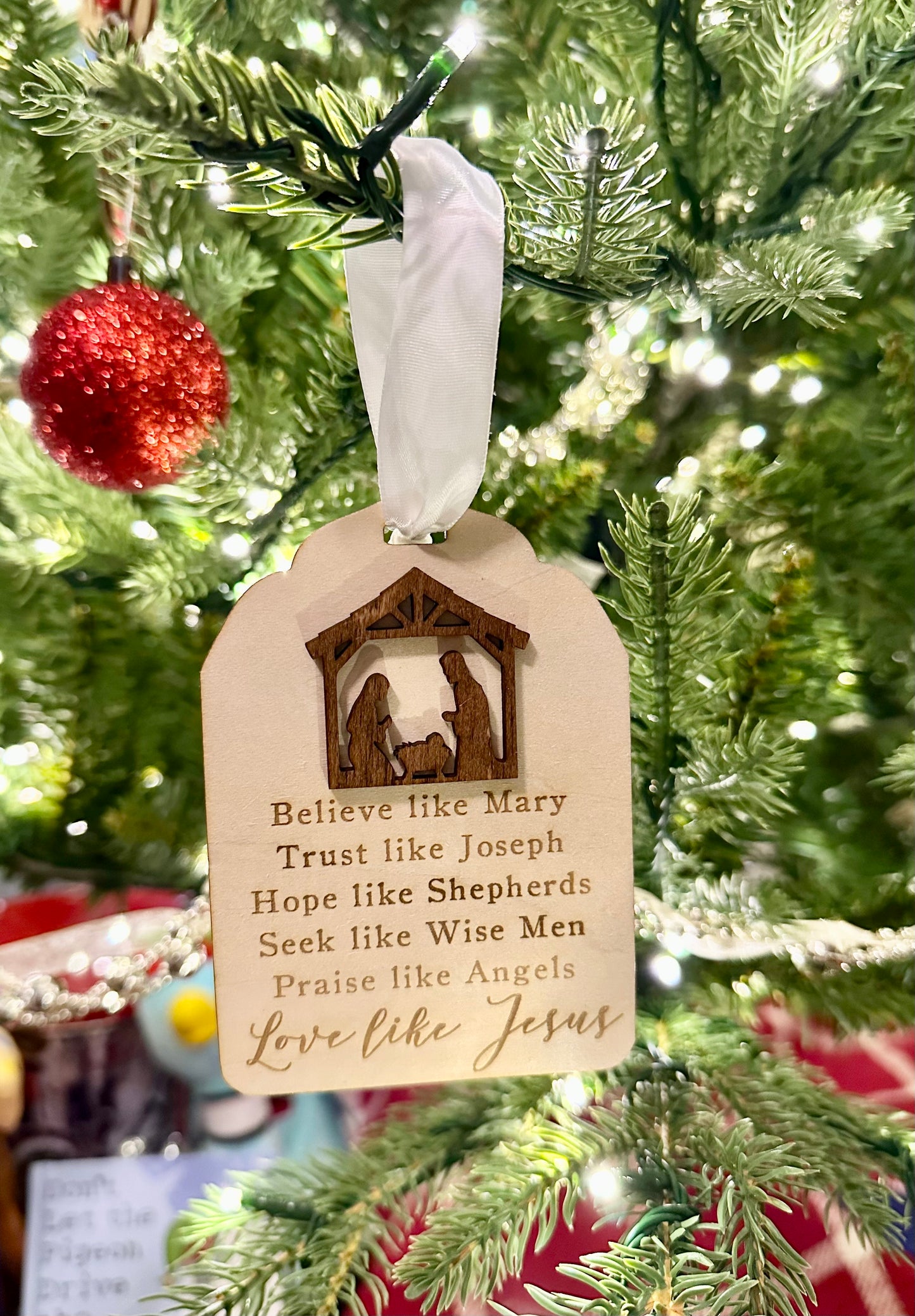 Love like Jesus Christmas Ornament, Believe like Mary, Religious ornament