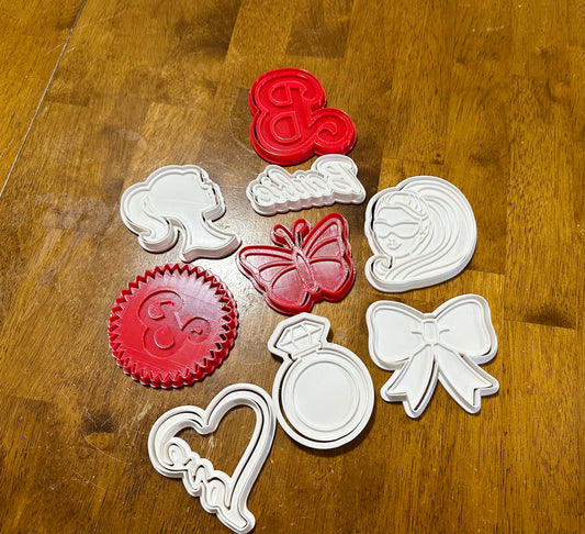 Barbie cookie cutters/stamp/ set of 9
