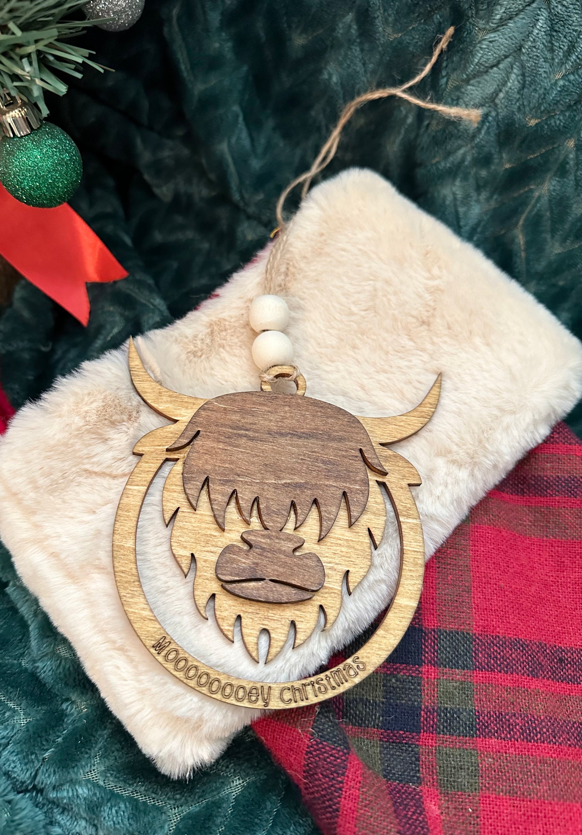 Highland Cow Ornament /  Mooooey Christmas Cow Ornament