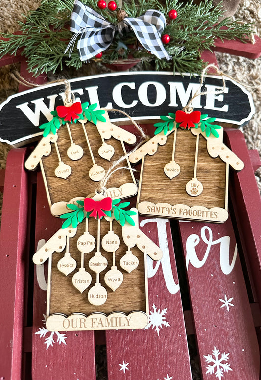 Family & Pet Ornament/Personalized Christmas Family Ornament/Custom Gingerbread House Wood Ornament /Christmas Gift for Family/2-11 Family