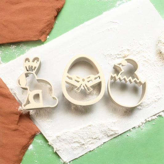 Easter Cookie Cutter Stamp Set, 3 Pieces with Chick, Egg, & Bunny, Spring Cookie