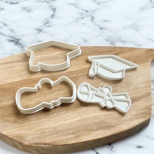 Graduation Cookie Cutter Stamps set of 2, cap and gown and diploma cookie cutter