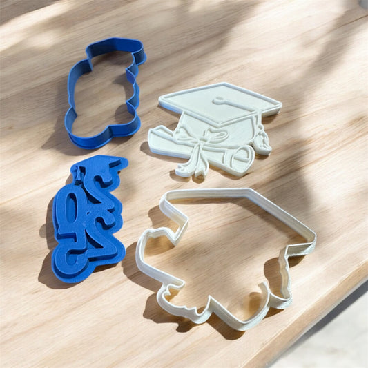 Graduation Cookie Cutter Stamps set of 2, cap and gown and 2025 cookie cutter