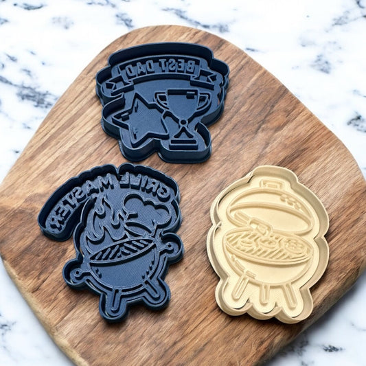 dad cookie cutter stamps, fathers day cookies, grilling cookies