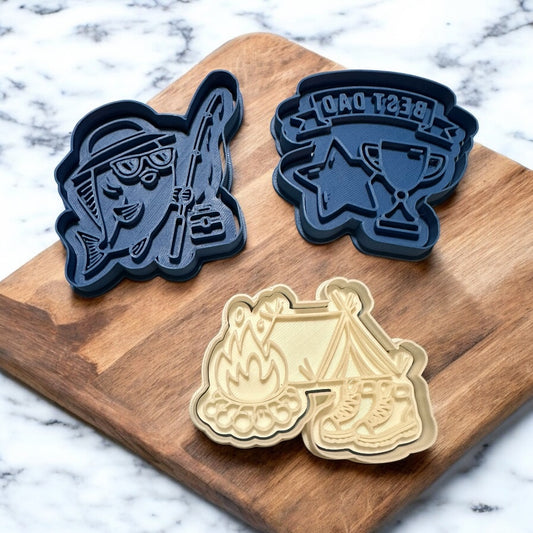 Dad cookie cutter stamps, Fathers day cookies, fishing cookie cutters , camping