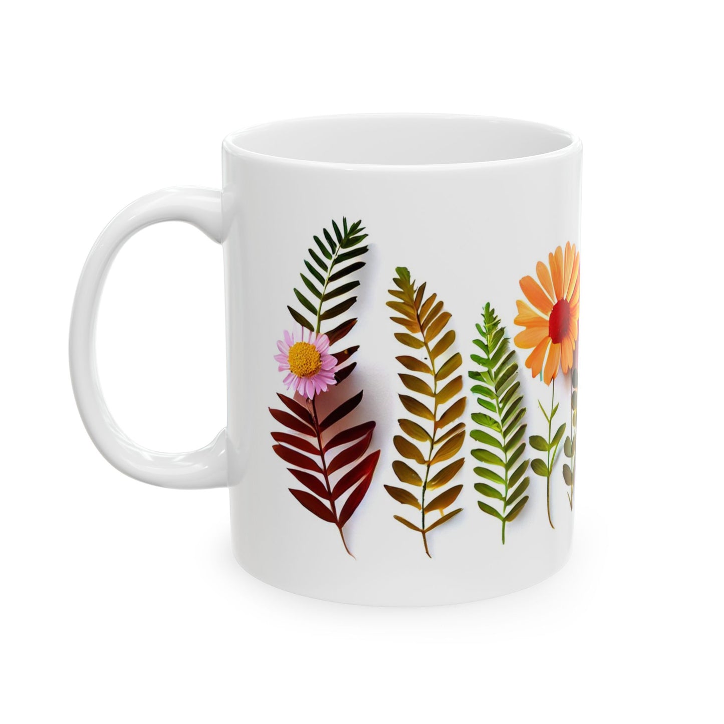 Pressed Flowers Designed Ceramic Coffee Mug, 11oz