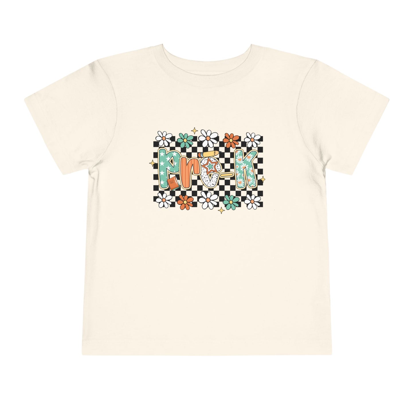 Beige t-shirt with a colorful 'HOK' design on a white background