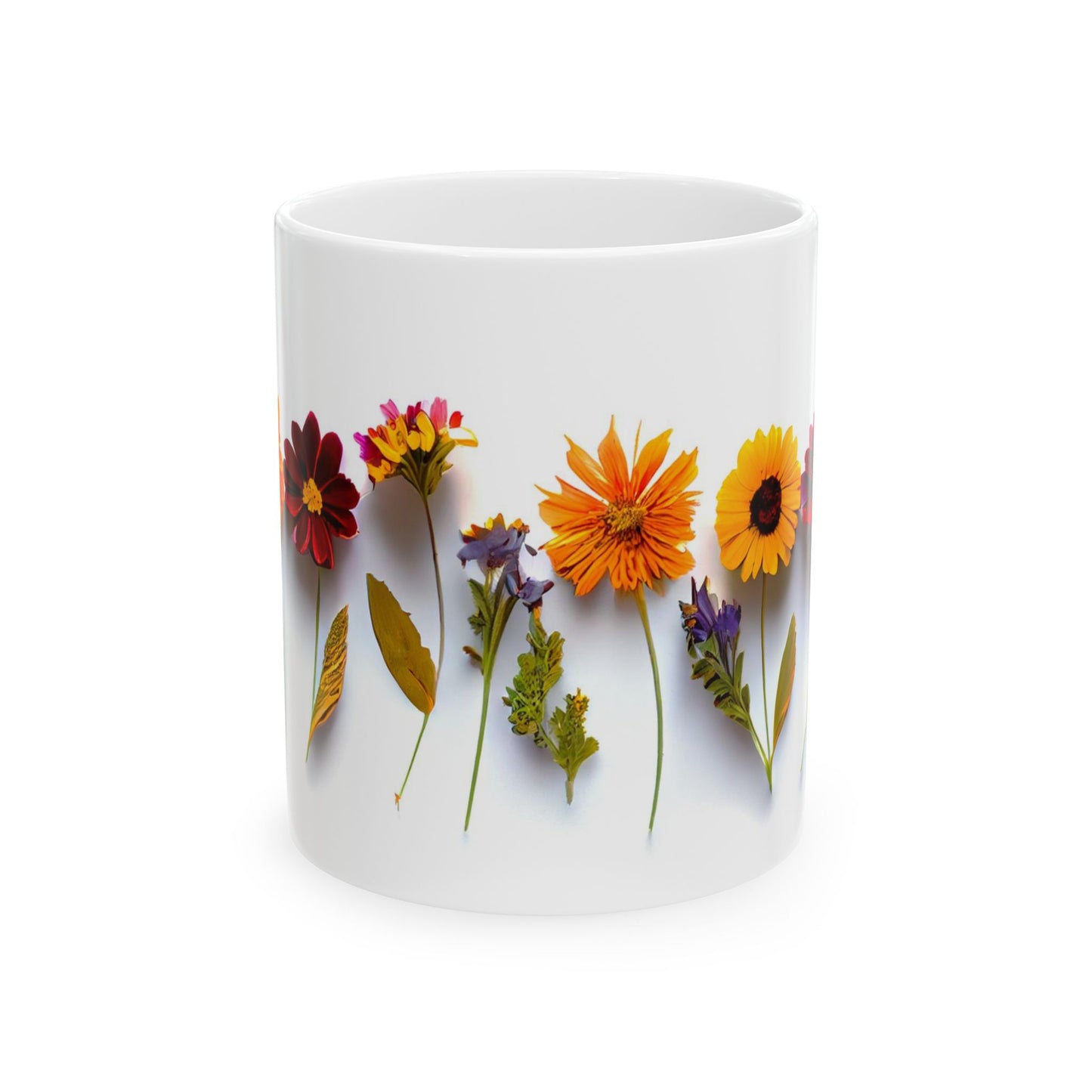 Pressed Flower Design Ceramic Mug, 11oz