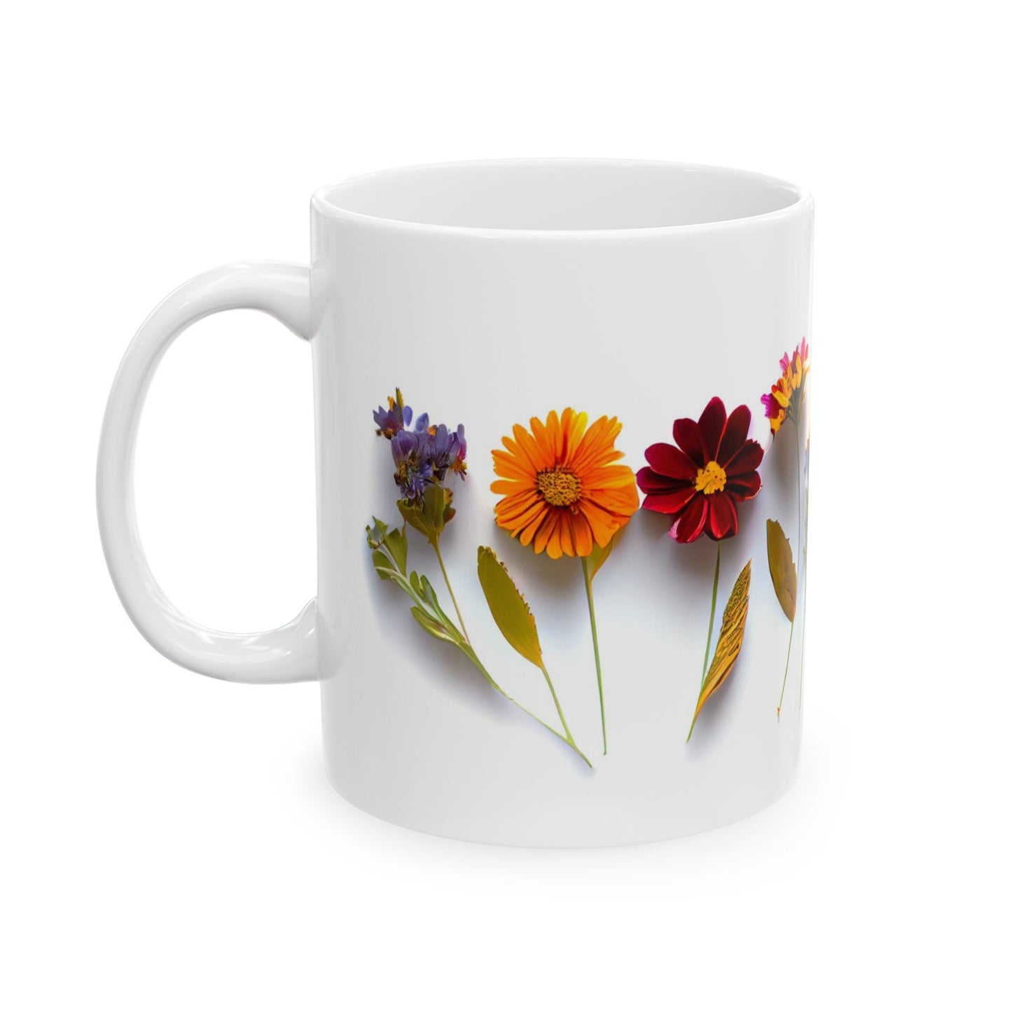 Pressed Flower Design Ceramic Mug, 11oz