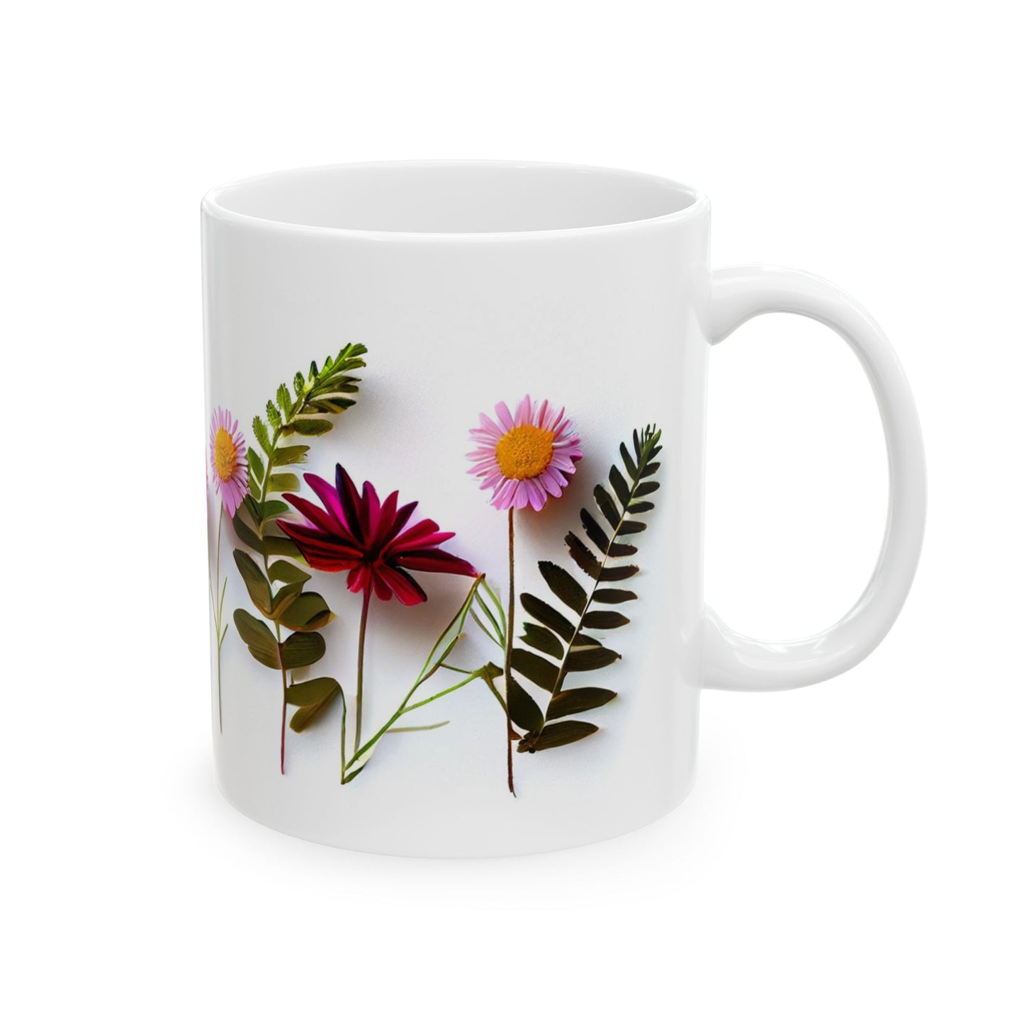 Pressed Flowers Designed Ceramic Coffee Mug, 11oz
