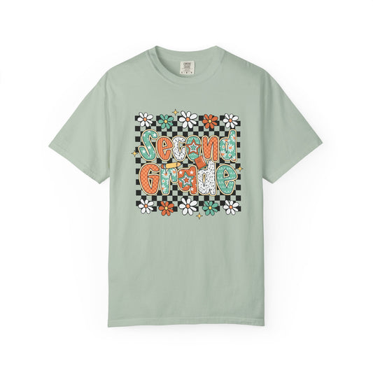 Light green t-shirt with 'Second Grade' design on a white background