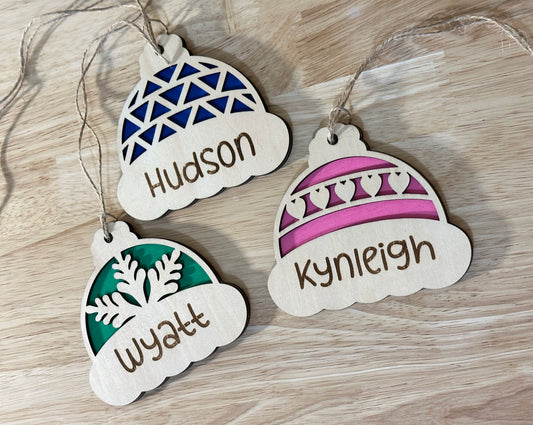 Snow hat personalized Christmas ornament, personalized ornament, Christmas hat kids ornament
