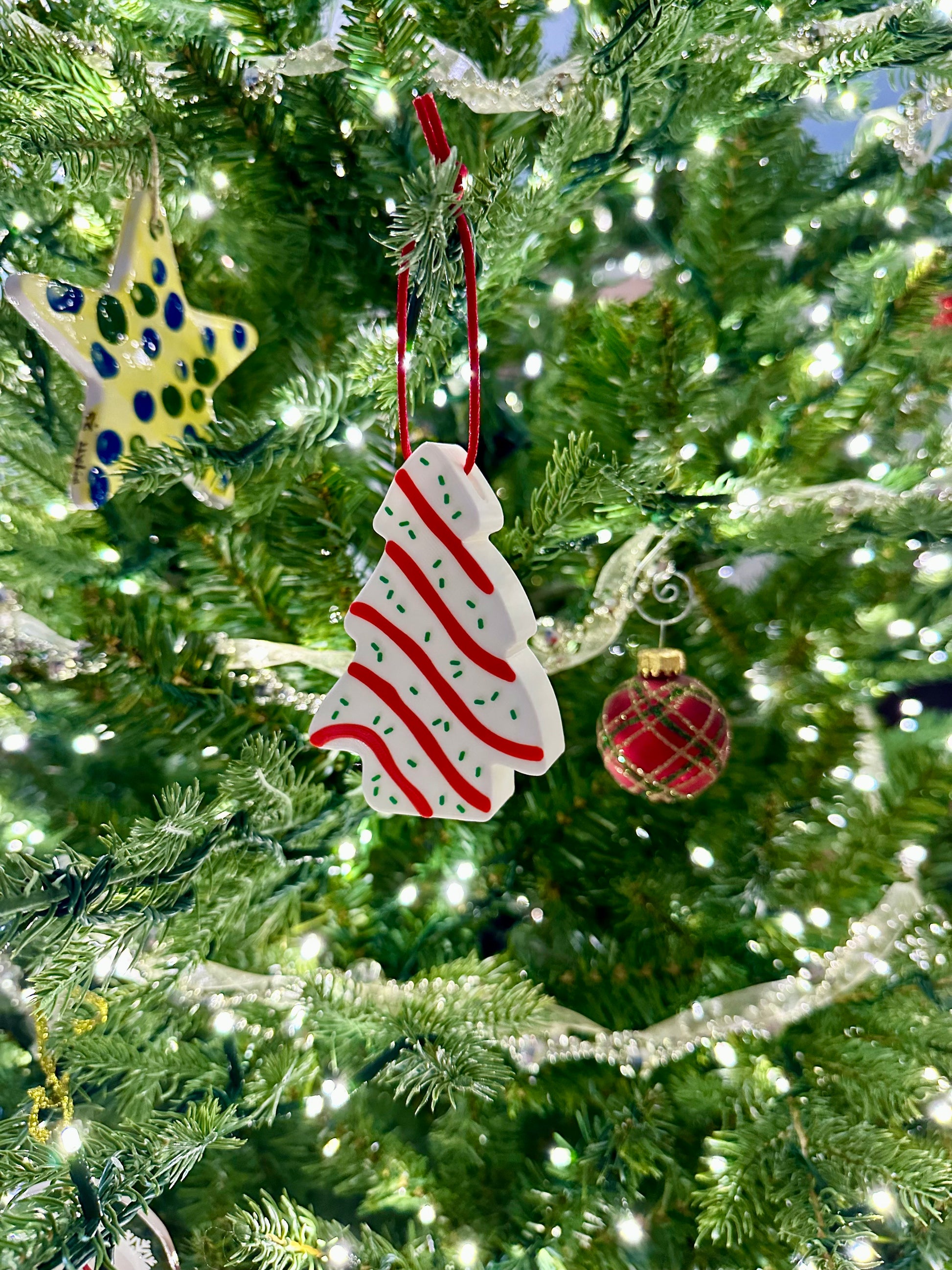 Christmas tree cake ornament, snack cake ornament, Christmas tree cake