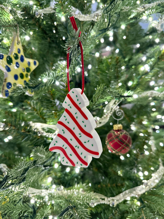 Christmas tree cake ornament, snack cake ornament, Christmas tree cake