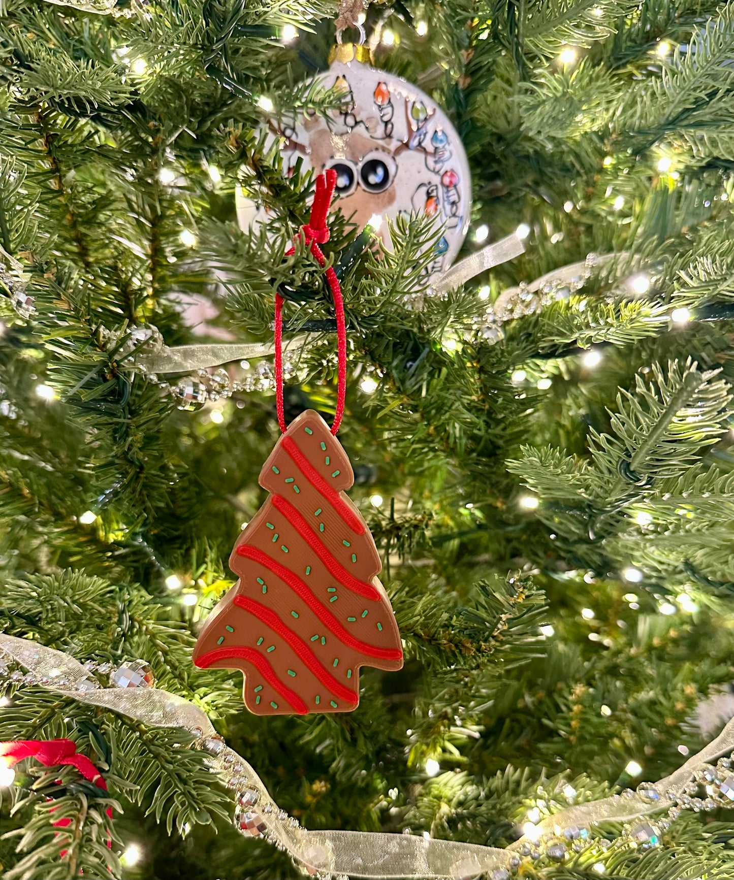 Christmas tree cake ornament, snack cake ornament, Chocolate Christmas tree cake