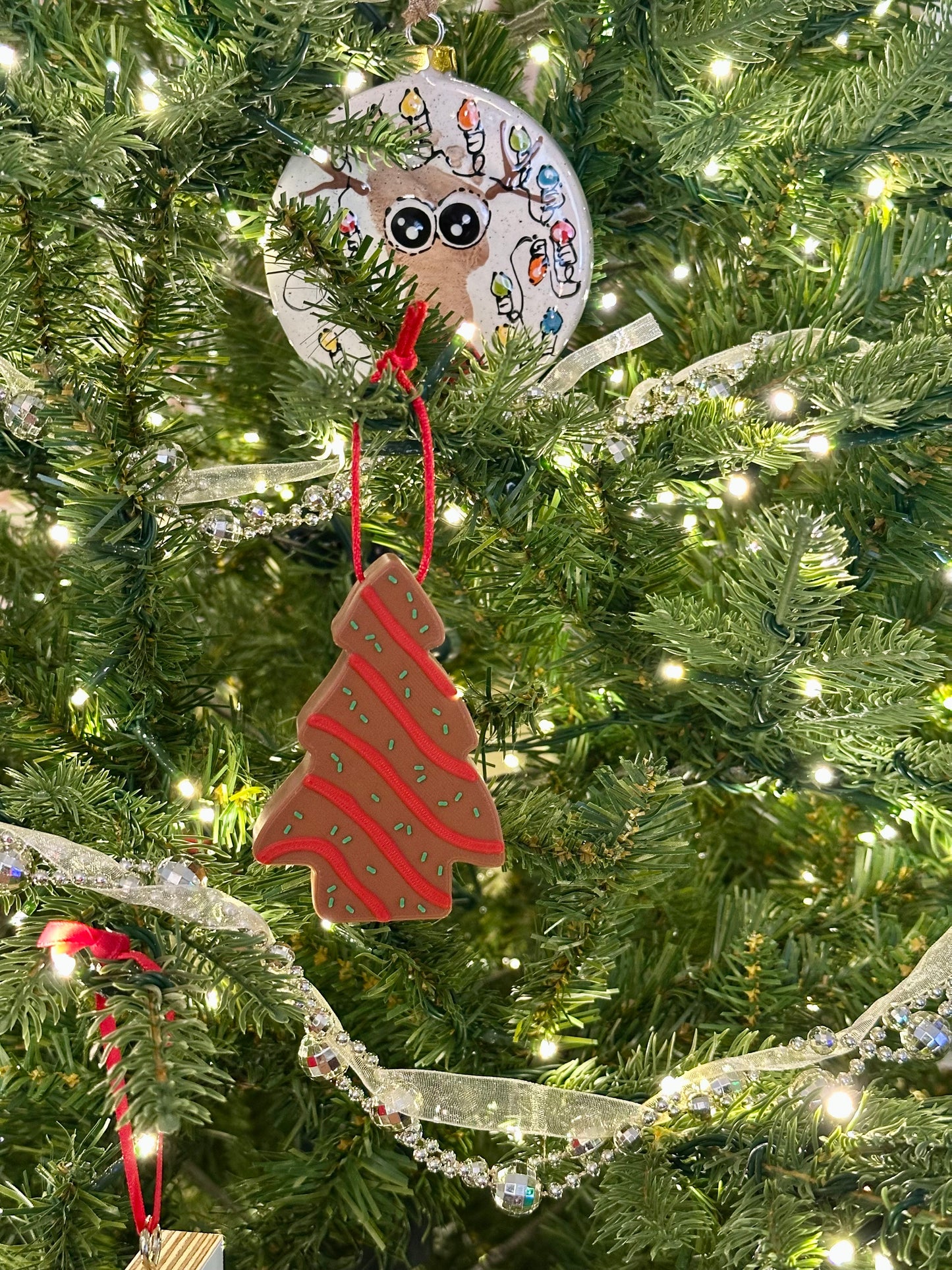 Christmas tree cake ornament, snack cake ornament, Chocolate Christmas tree cake