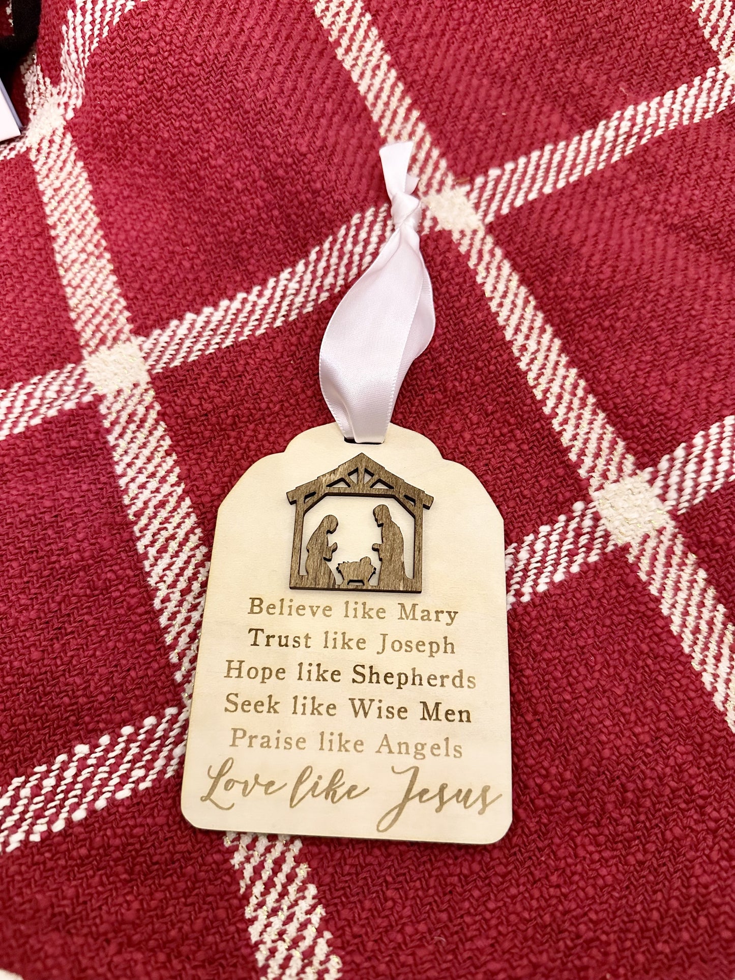 Love like Jesus Christmas Ornament, Believe like Mary, Religious ornament