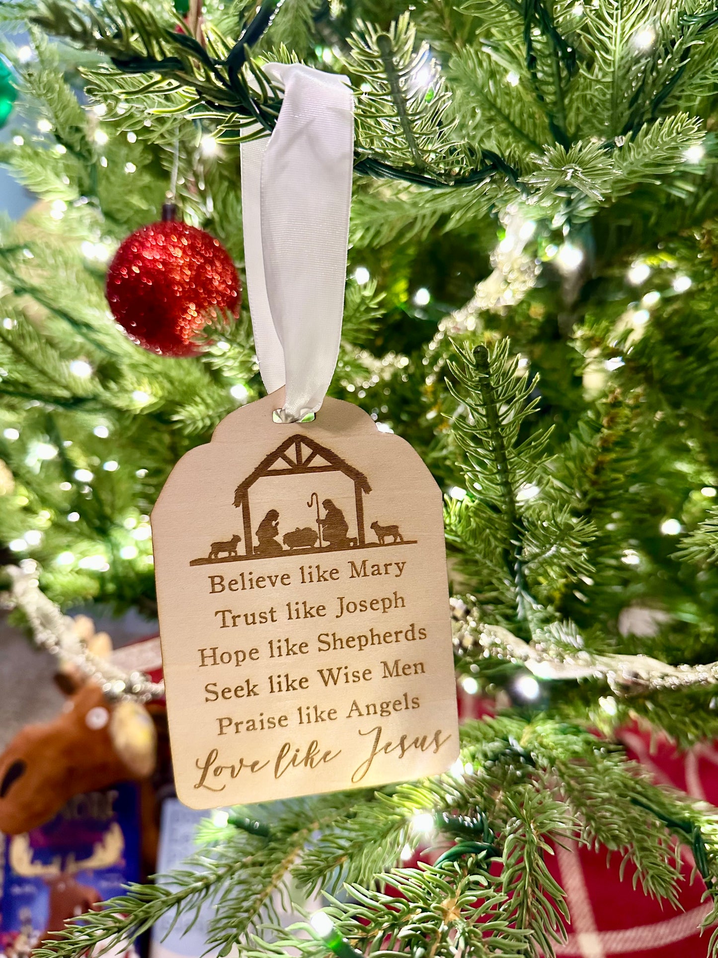 Love like Jesus Christmas Ornament, Believe like Mary, Religious ornament