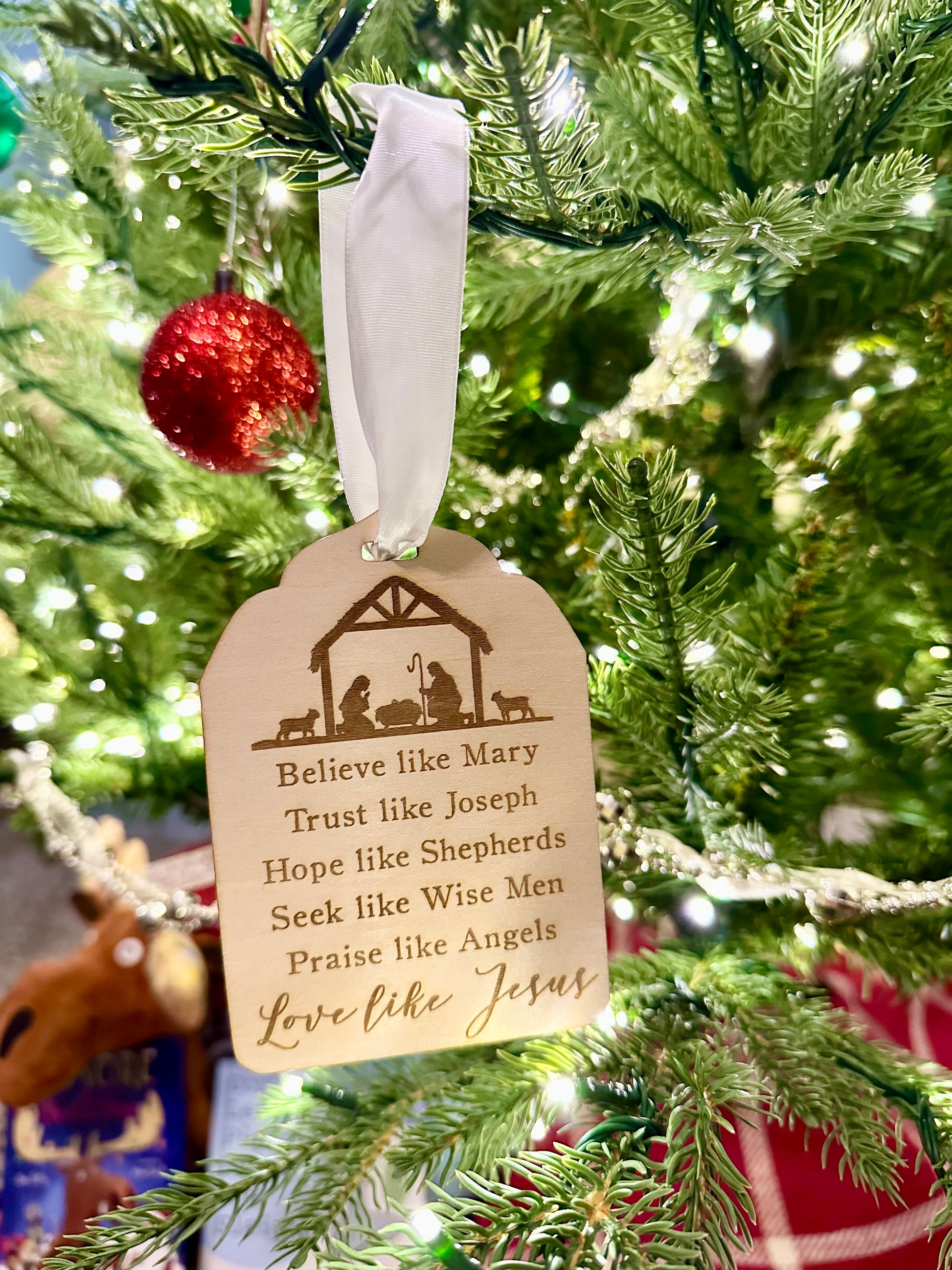 Love like Jesus Christmas Ornament, Believe like Mary, Religious ornament