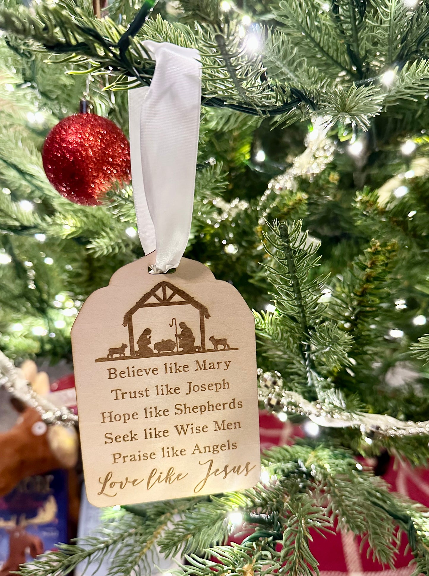 Love like Jesus Christmas Ornament, Believe like Mary, Religious ornament