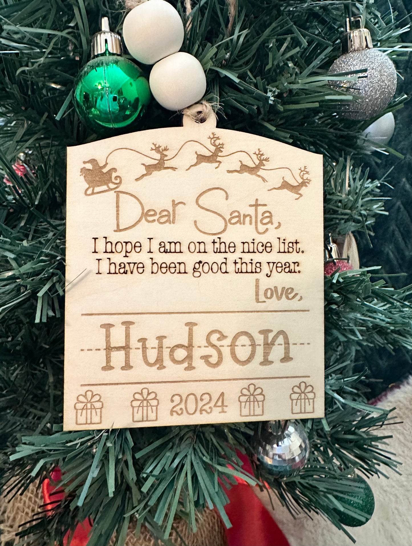 Dear Santa Ornament/ Personalized Child Name Ornament
