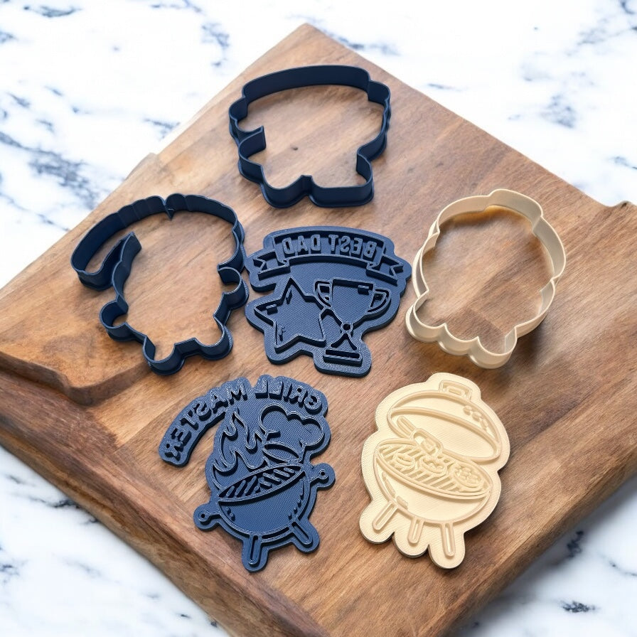 dad cookie cutter stamps, fathers day cookies, grilling cookies