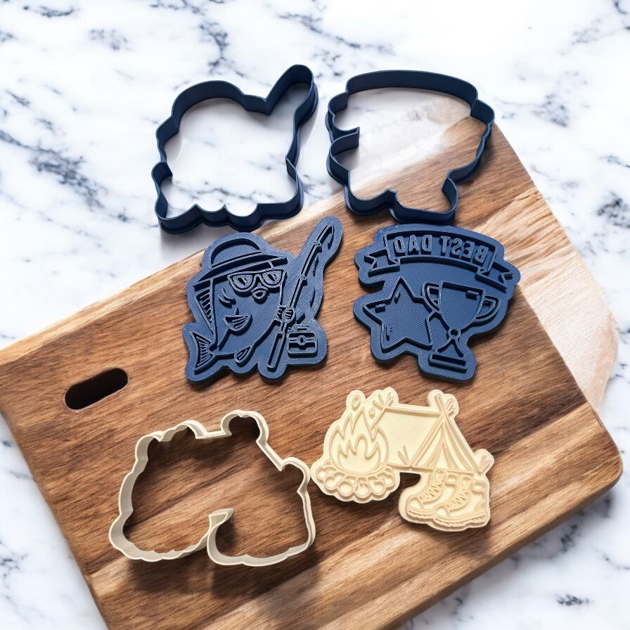 Dad cookie cutter stamps, Fathers day cookies, fishing cookie cutters , camping