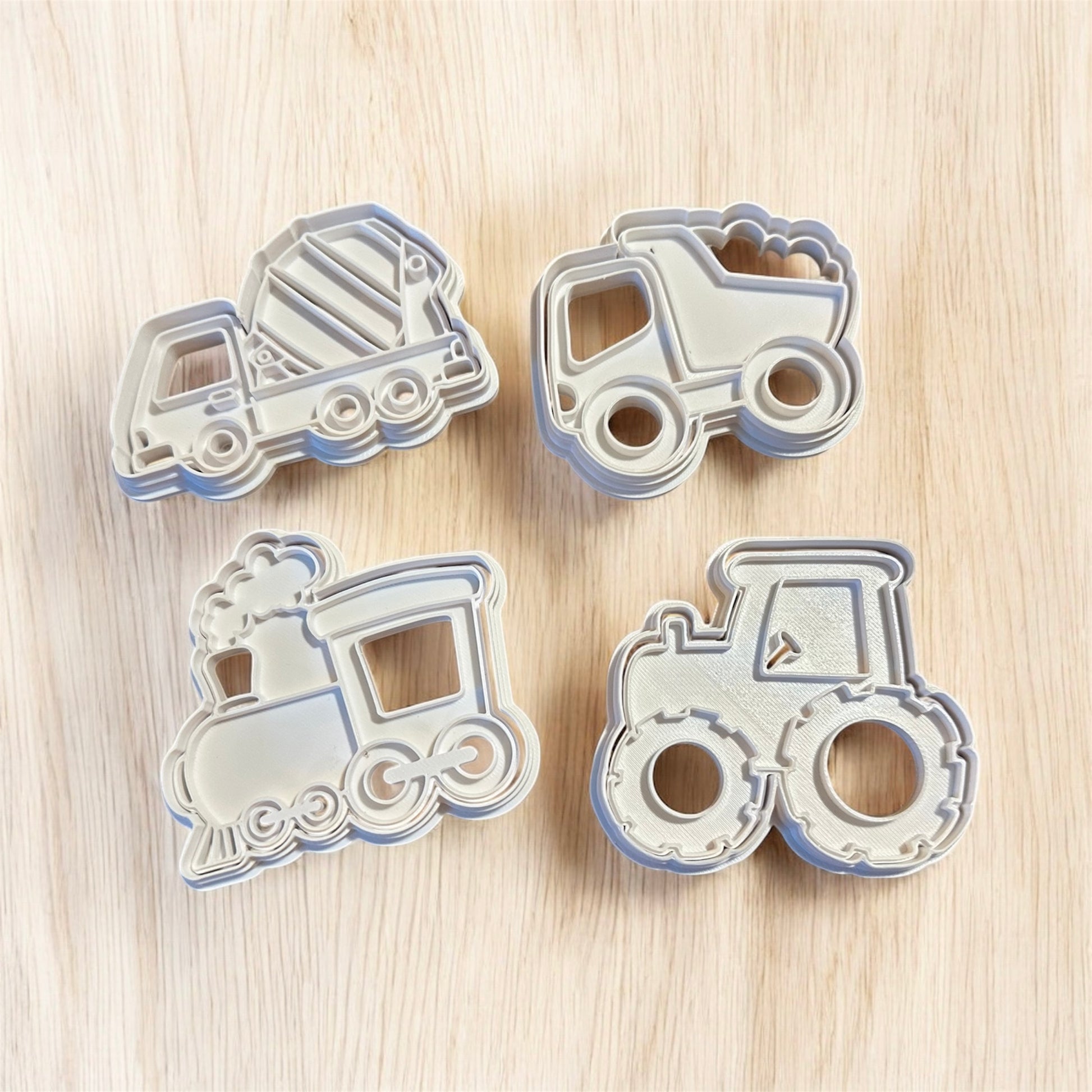 Vehicle cookie cutters, train cookie cutter, construction trucks cookie cutter